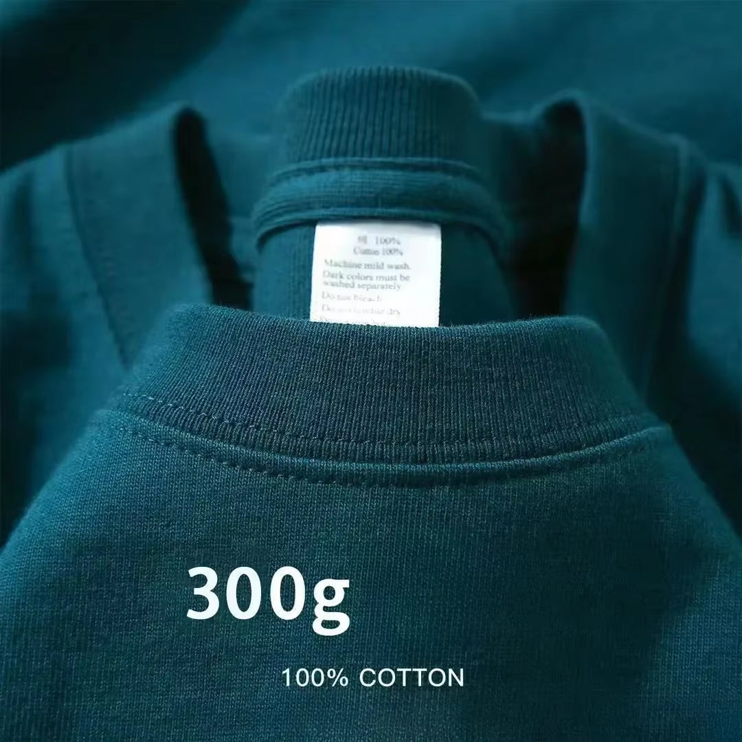 Summer Cotton Heavy Duty 300Grams American Pure Cotton Short Sleeves T-Shirt Men Casual Base Top Oversized T Shirt