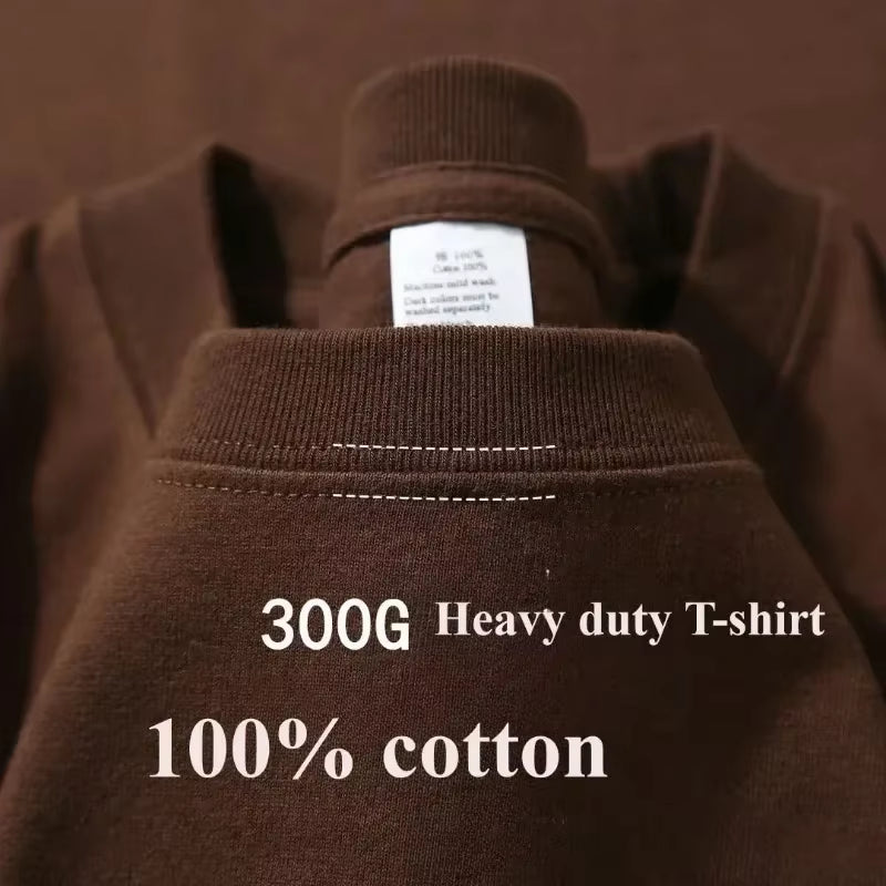 Summer Cotton Heavy Duty 300Grams American Pure Cotton Short Sleeves T-Shirt Men Casual Base Top Oversized T Shirt