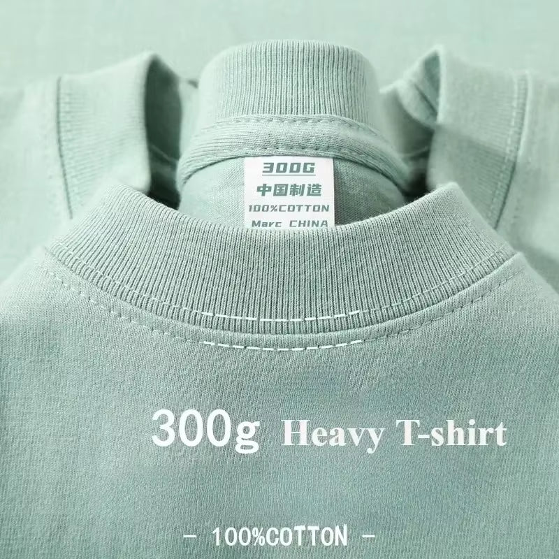 Summer Cotton Heavy Duty 300Grams American Pure Cotton Short Sleeves T-Shirt Men Casual Base Top Oversized T Shirt