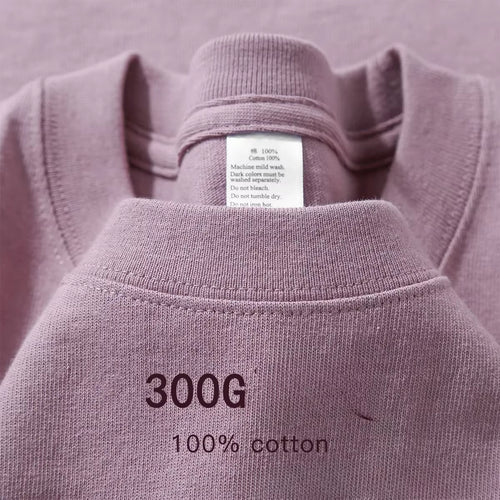 Summer Cotton Heavy Duty 300Grams American Pure Cotton Short Sleeves T-Shirt Men Casual Base Top Oversized T Shirt