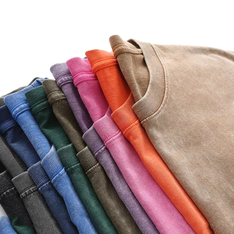 Men'S Summer T-Shirt 230G Heavy Cotton Vintage Washed T-Shirts Oversized Short Sleeve Loose Streetwear Short Sleeve Tops Tee
