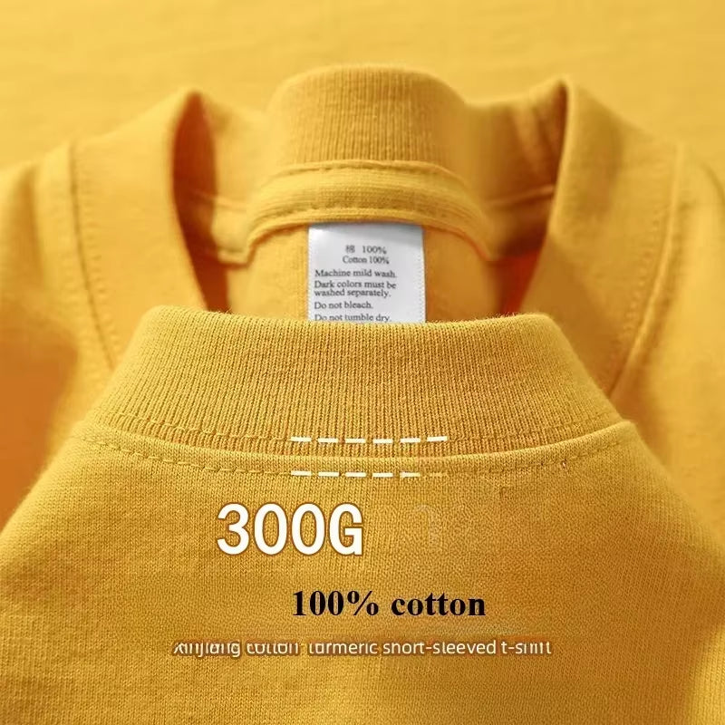 Summer Cotton Heavy Duty 300Grams American Pure Cotton Short Sleeves T-Shirt Men Casual Base Top Oversized T Shirt
